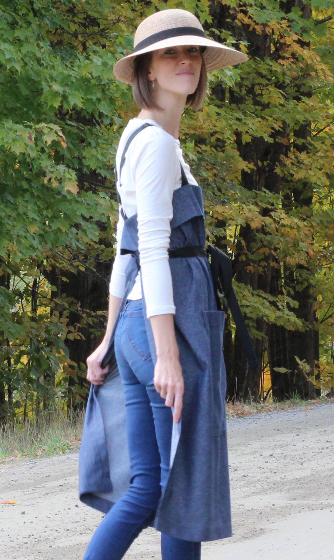 The Wrap Apron in Denim - Back View
